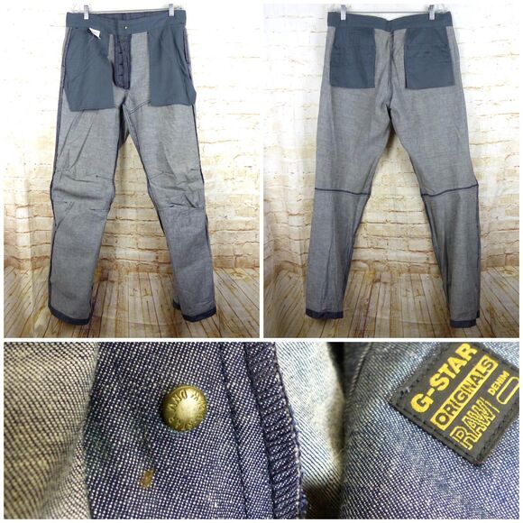 G-Star Raw Pant 33x34 (35x34) Blue Deckpant Chambray 3D Knee Straight Button Fly - Picture 14 of 14